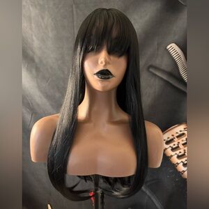 Sleek Black Synthetic Wig heat resistant 100% Density